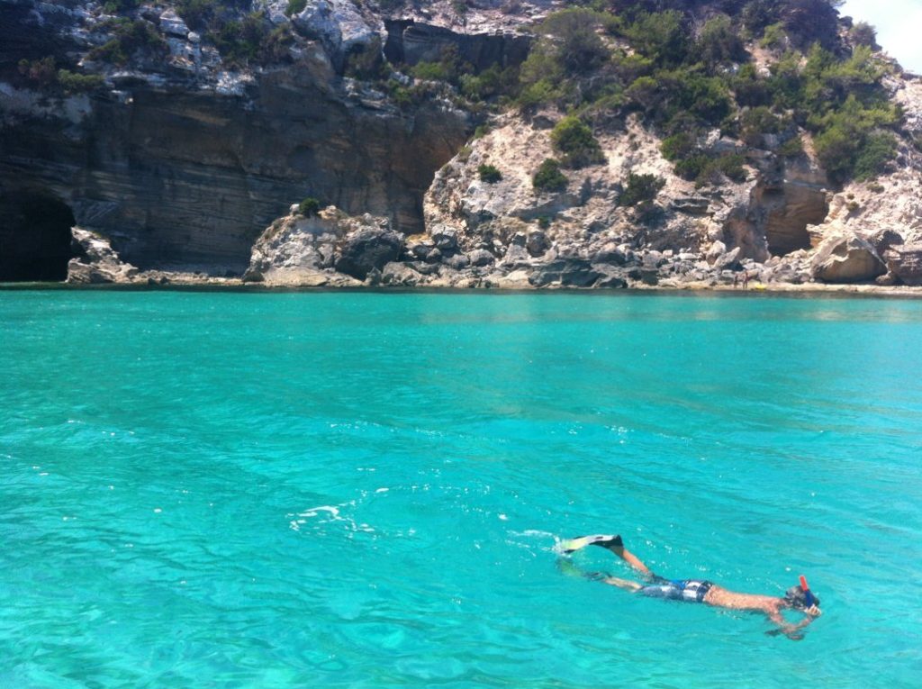 Instructor guiando a participantes en el snorkeling